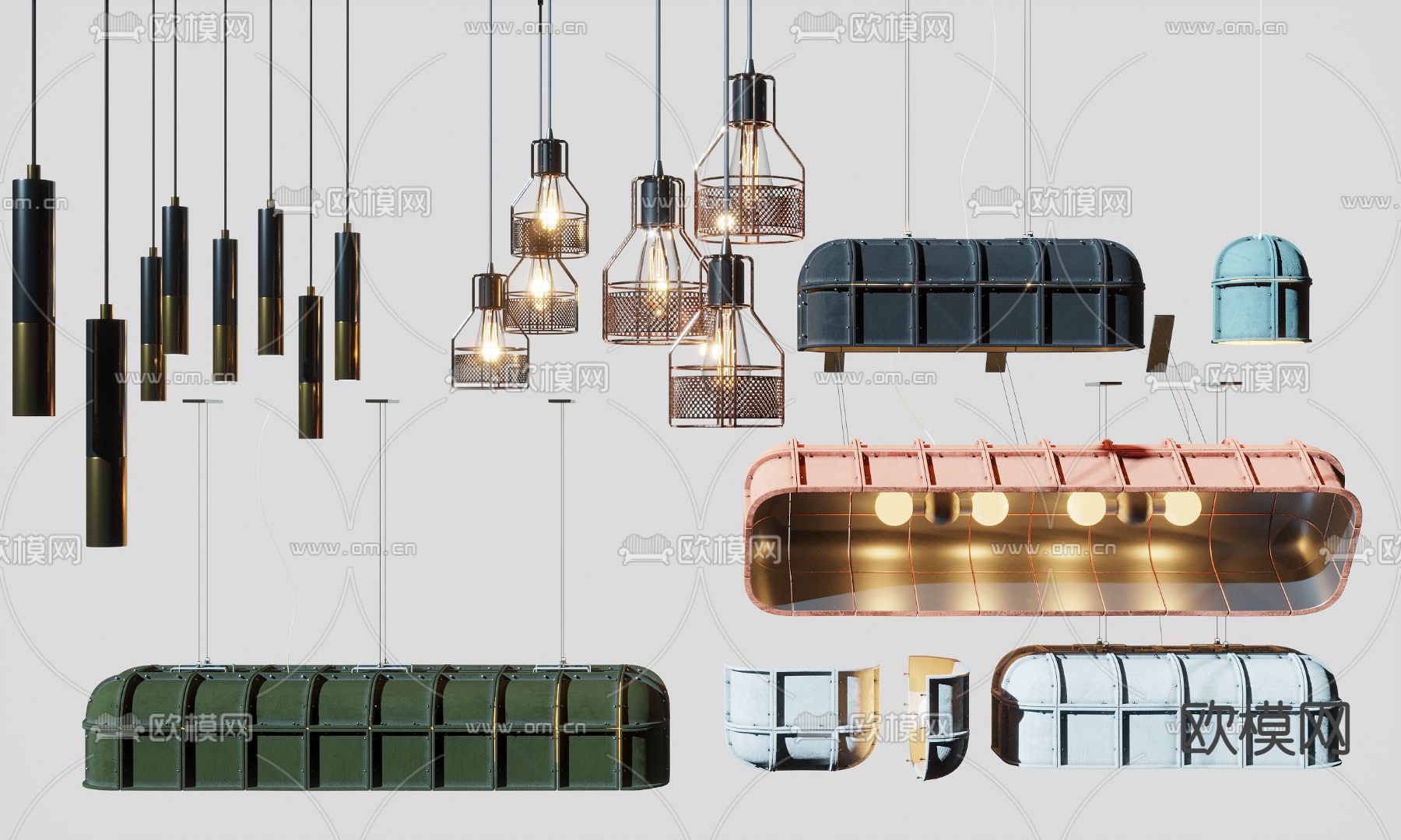 工业风金属吊灯3d模型下载