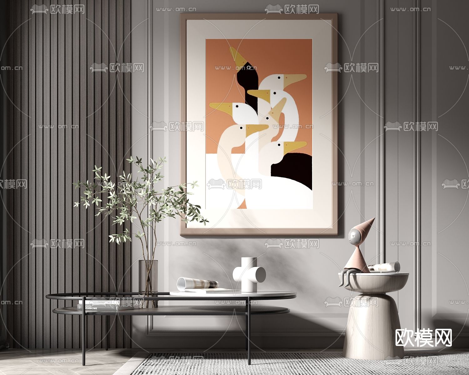 现代轻奢茶几圆几su模型下载（渲染图1）