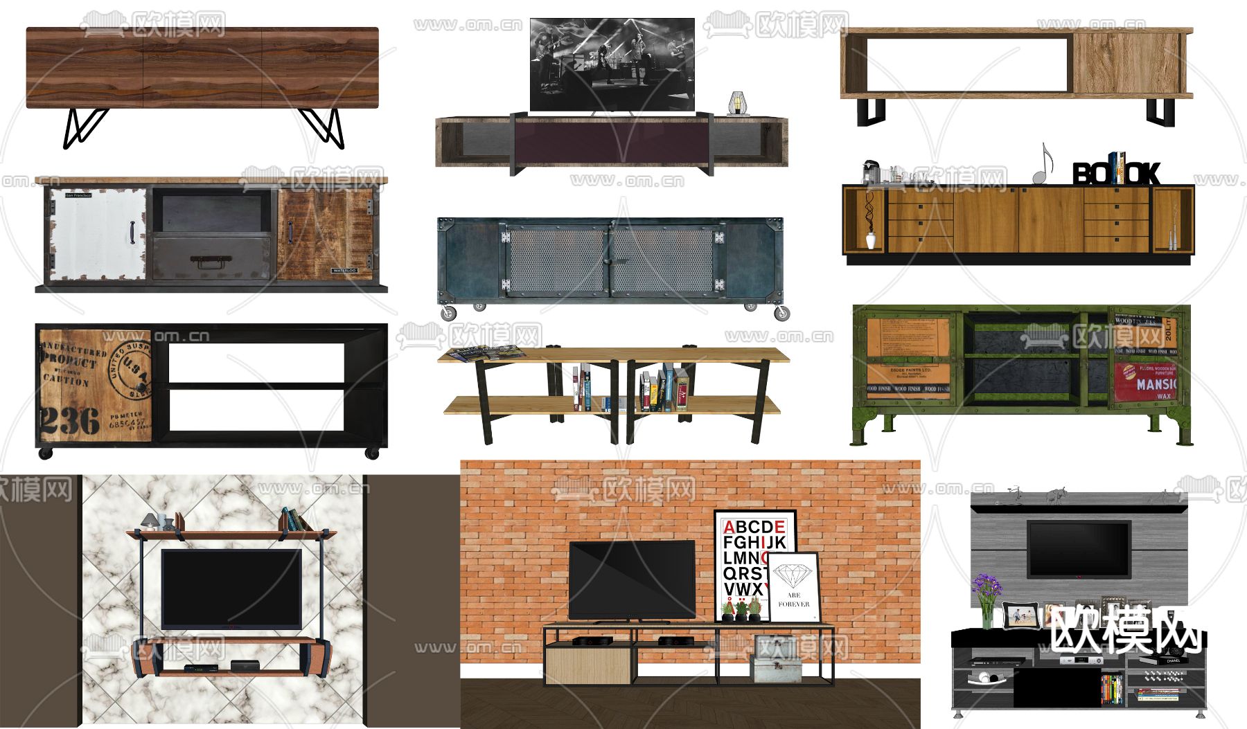 工业风电视柜su模型下载