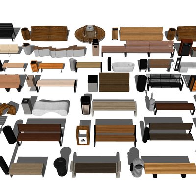  现代户外公用椅su模型 