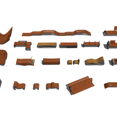  现代户外公用椅su模型 