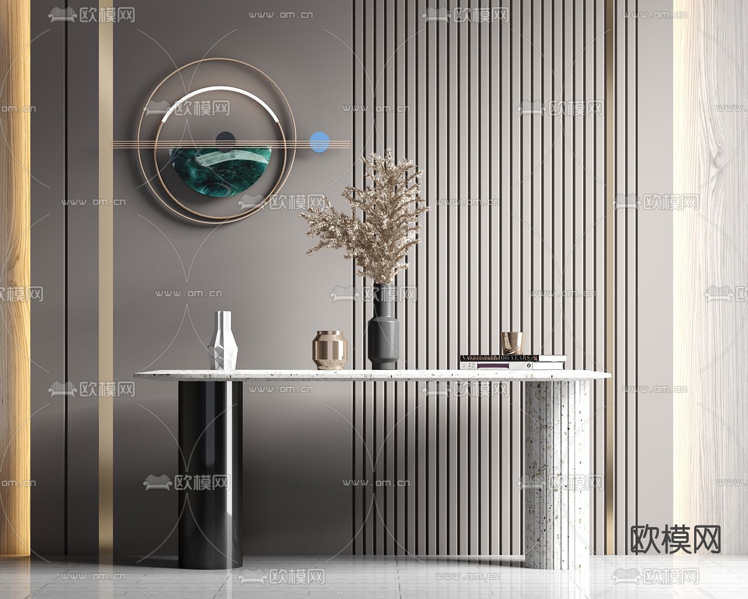 现代轻奢端景条案su模型下载（渲染图1）