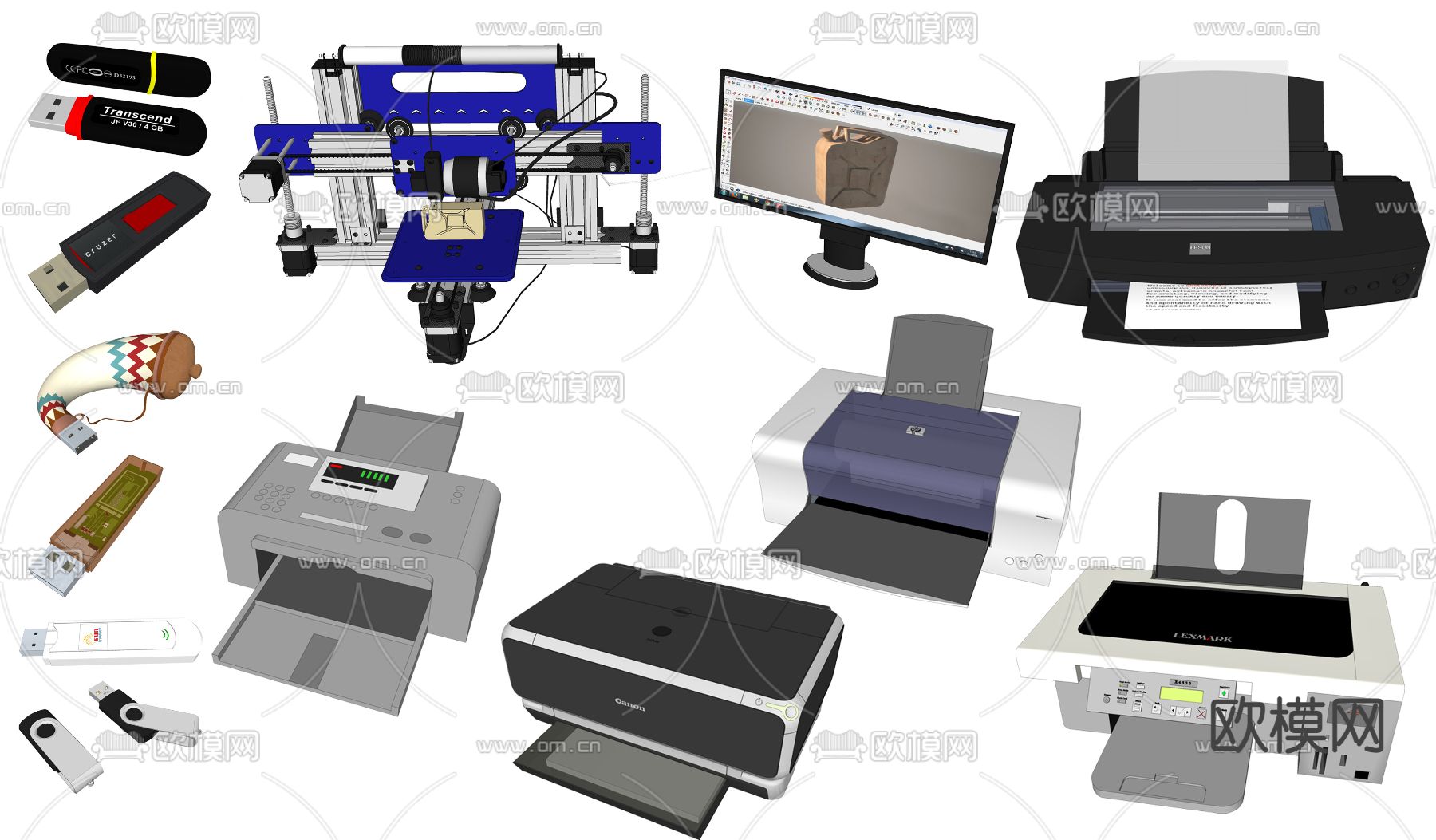 现代3D打印机传真机su模型