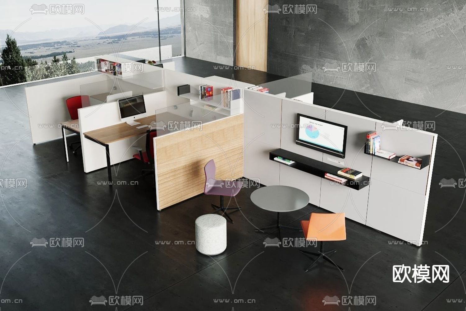 现代办公桌3d模型