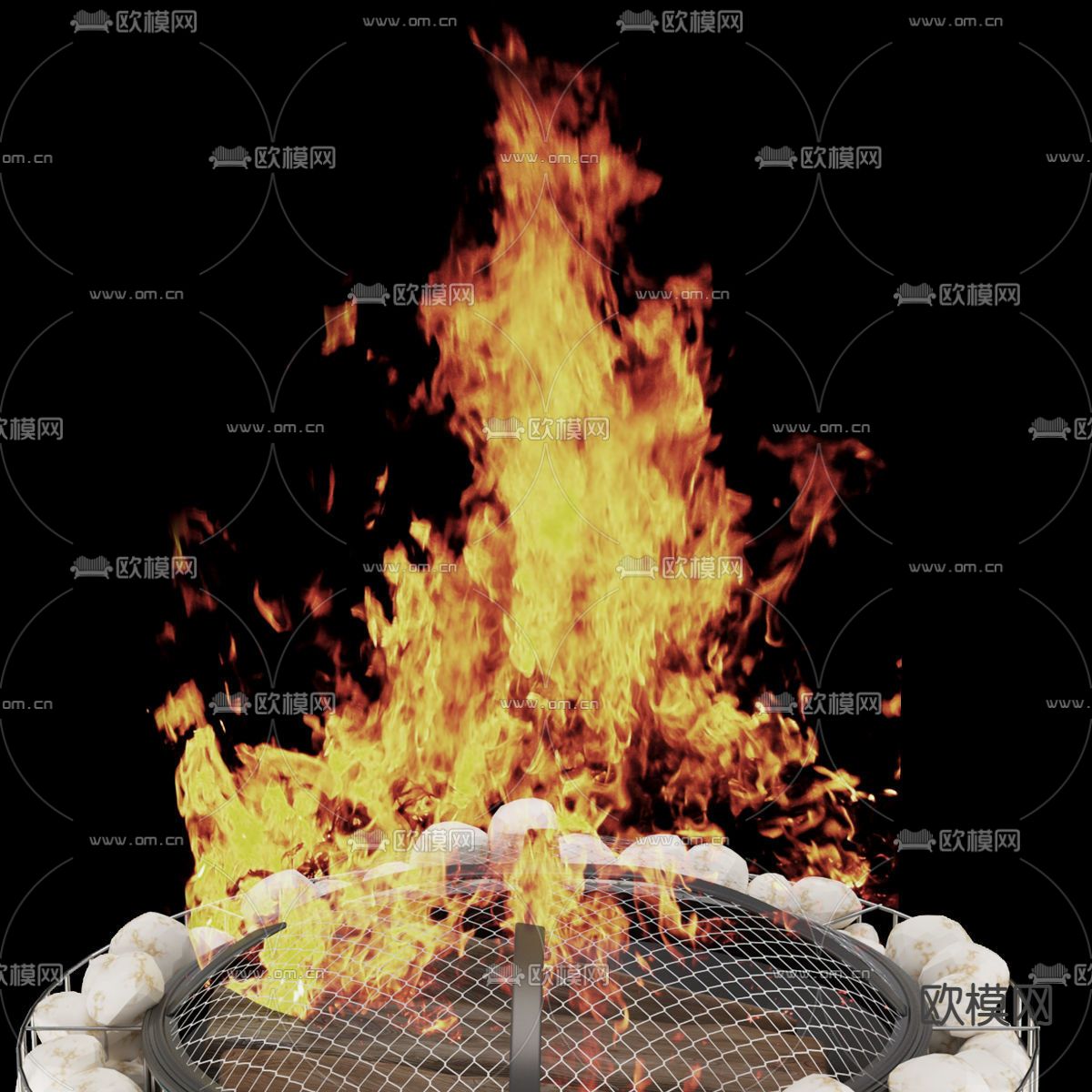现代室外壁炉篝火3d模型下载（渲染图2）