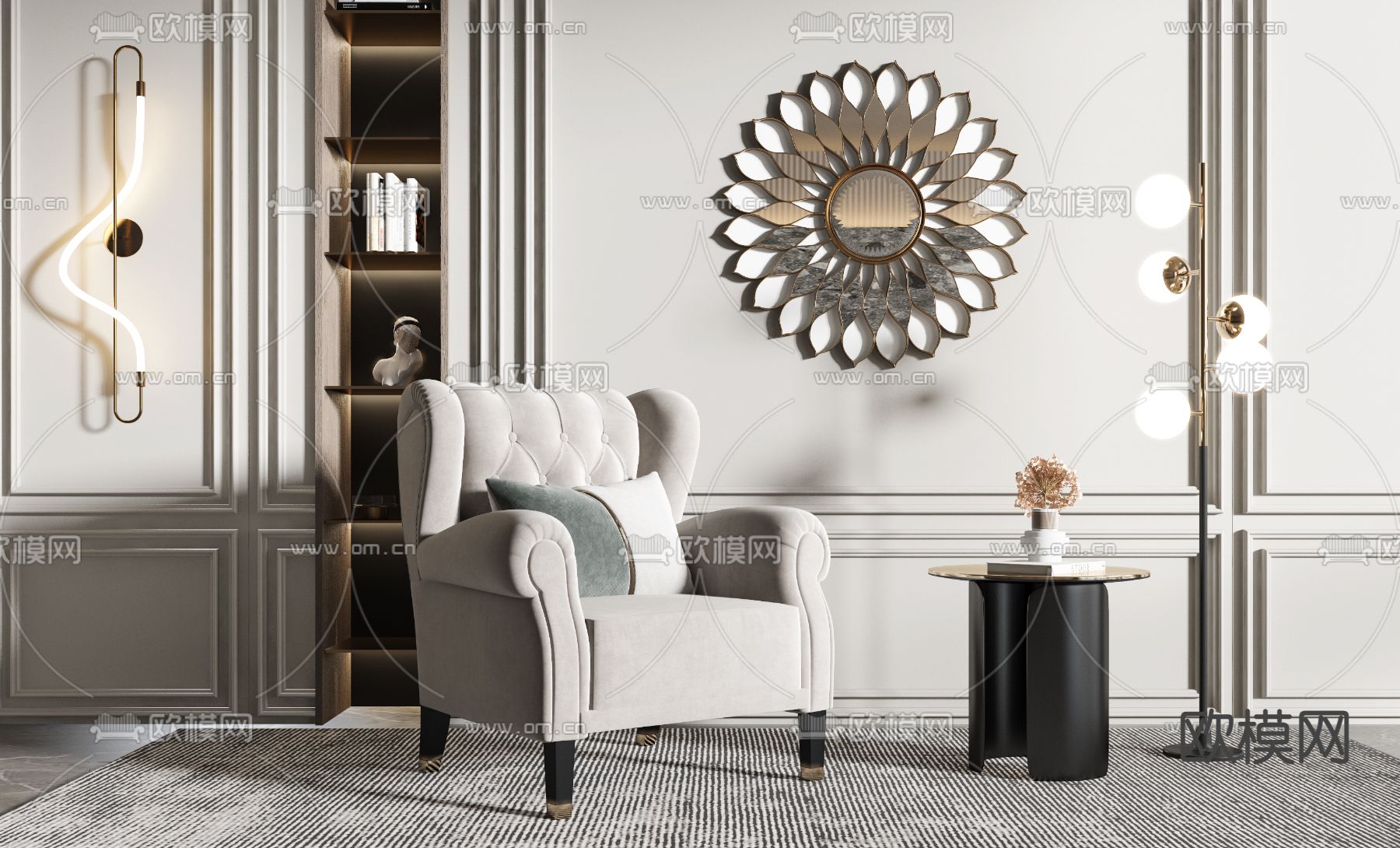 美式布艺单人沙发3d模型下载