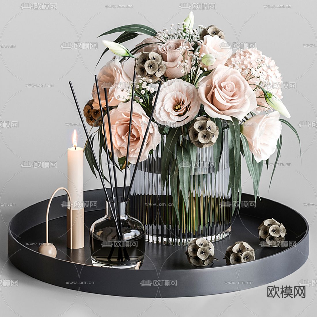 现代玻璃花瓶香薰摆件3d模型