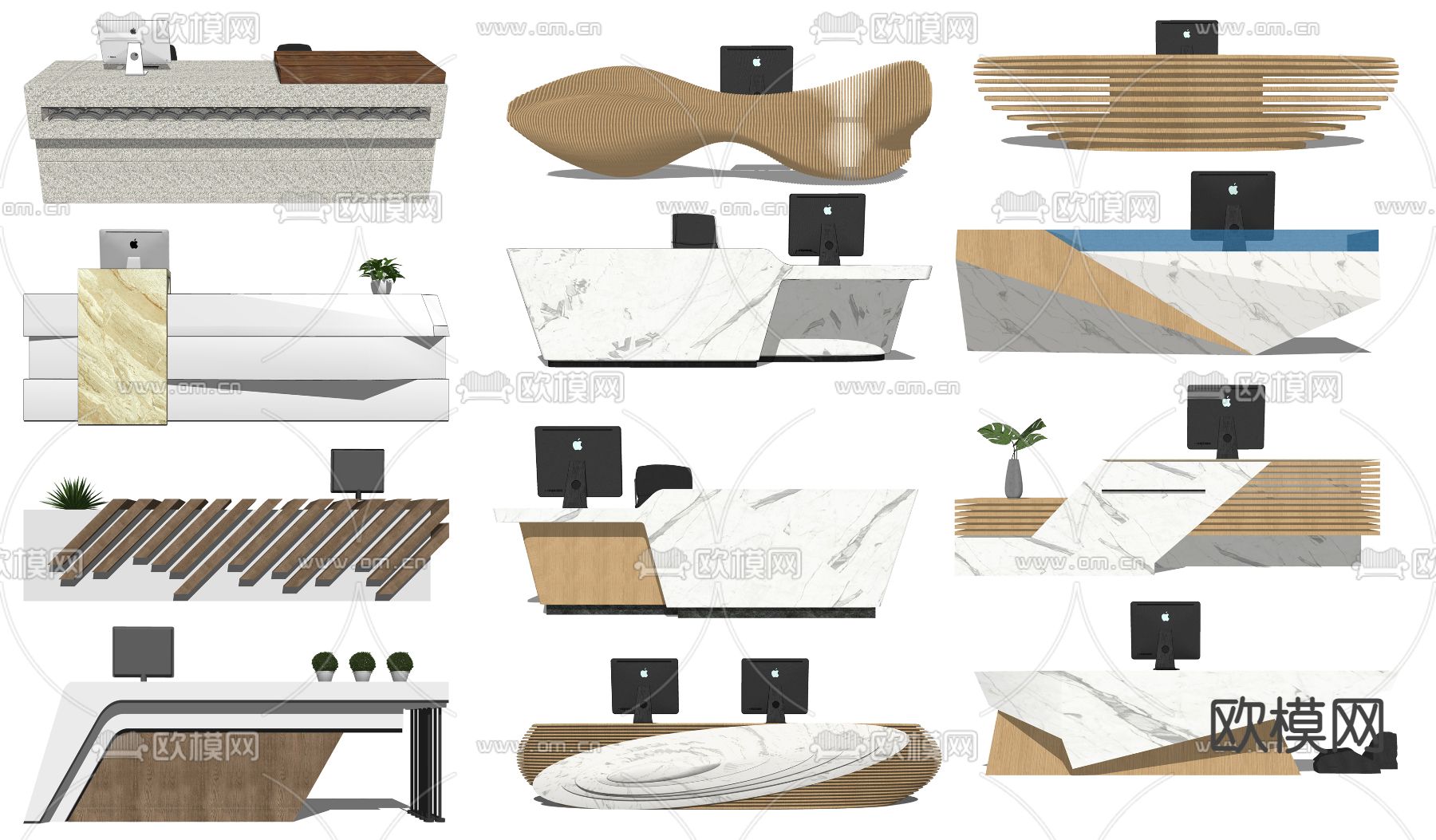 现代前台接待台su模型下载