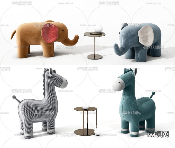 现代布艺动物儿童凳3d模型下载(渲染图1)
