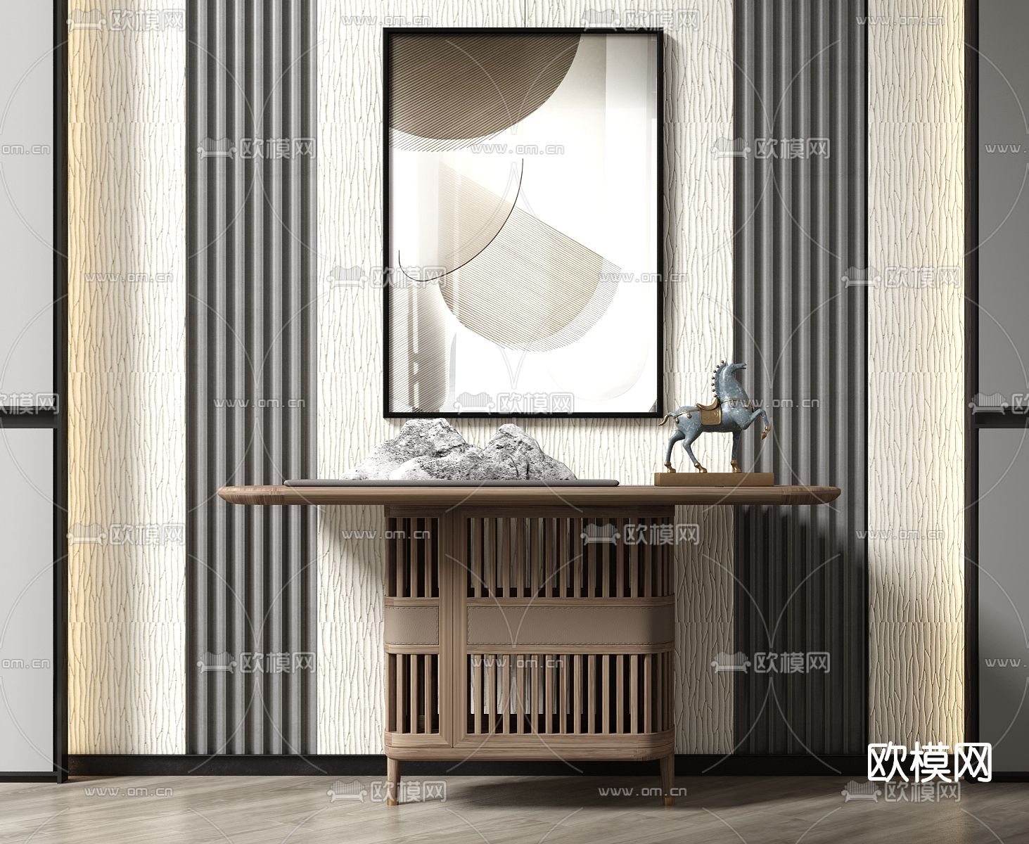 新中式轻奢端景条案su模型下载（渲染图1）
