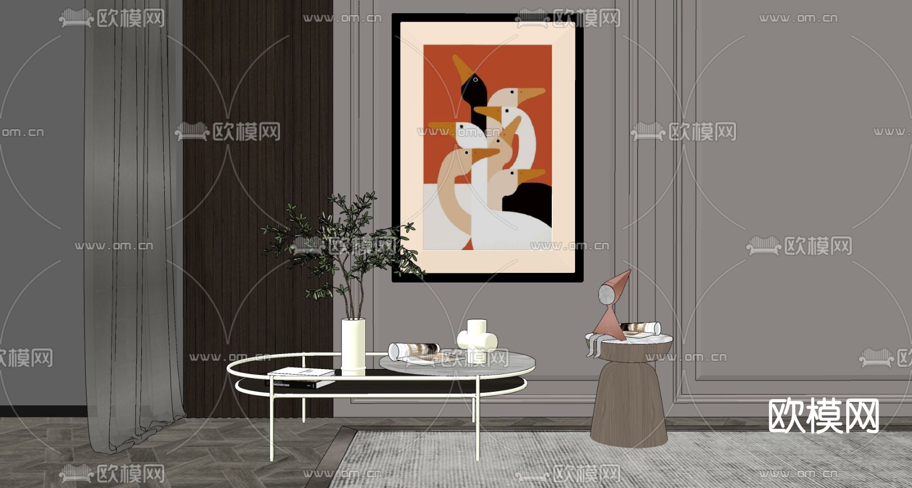 现代轻奢茶几圆几su模型下载（渲染图2）