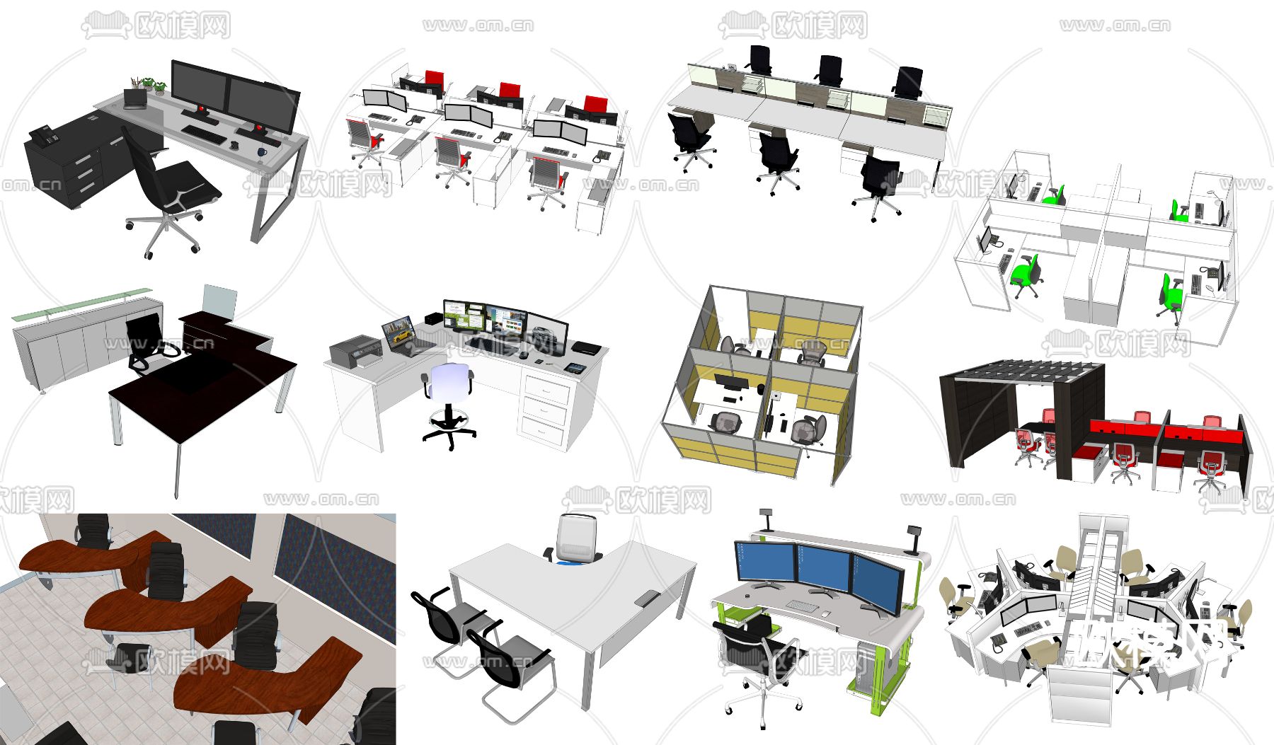 现代卡位办公桌su模型下载