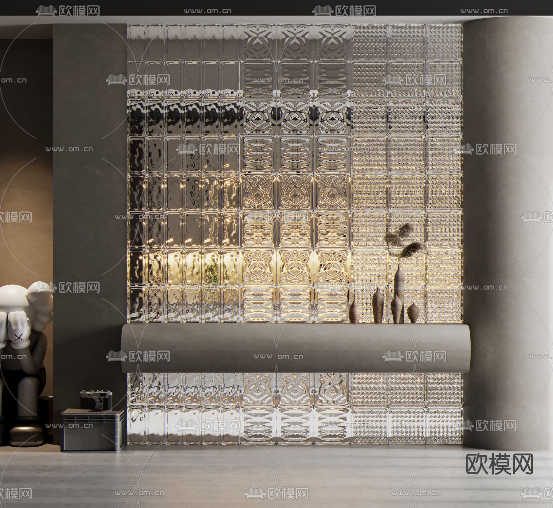 现代玻璃砖隔断su模型下载（渲染图1）