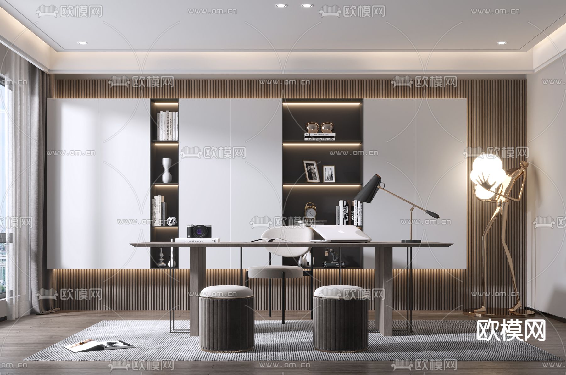 现代书房3d模型下载（渲染图1）