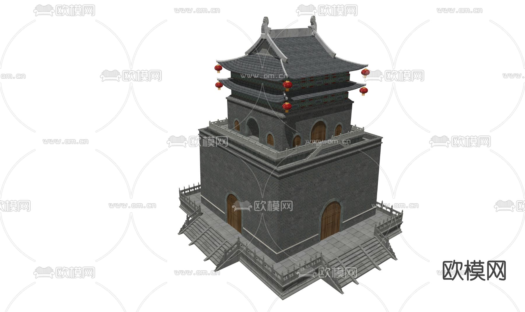 中式古建塔楼阁楼su模型下载