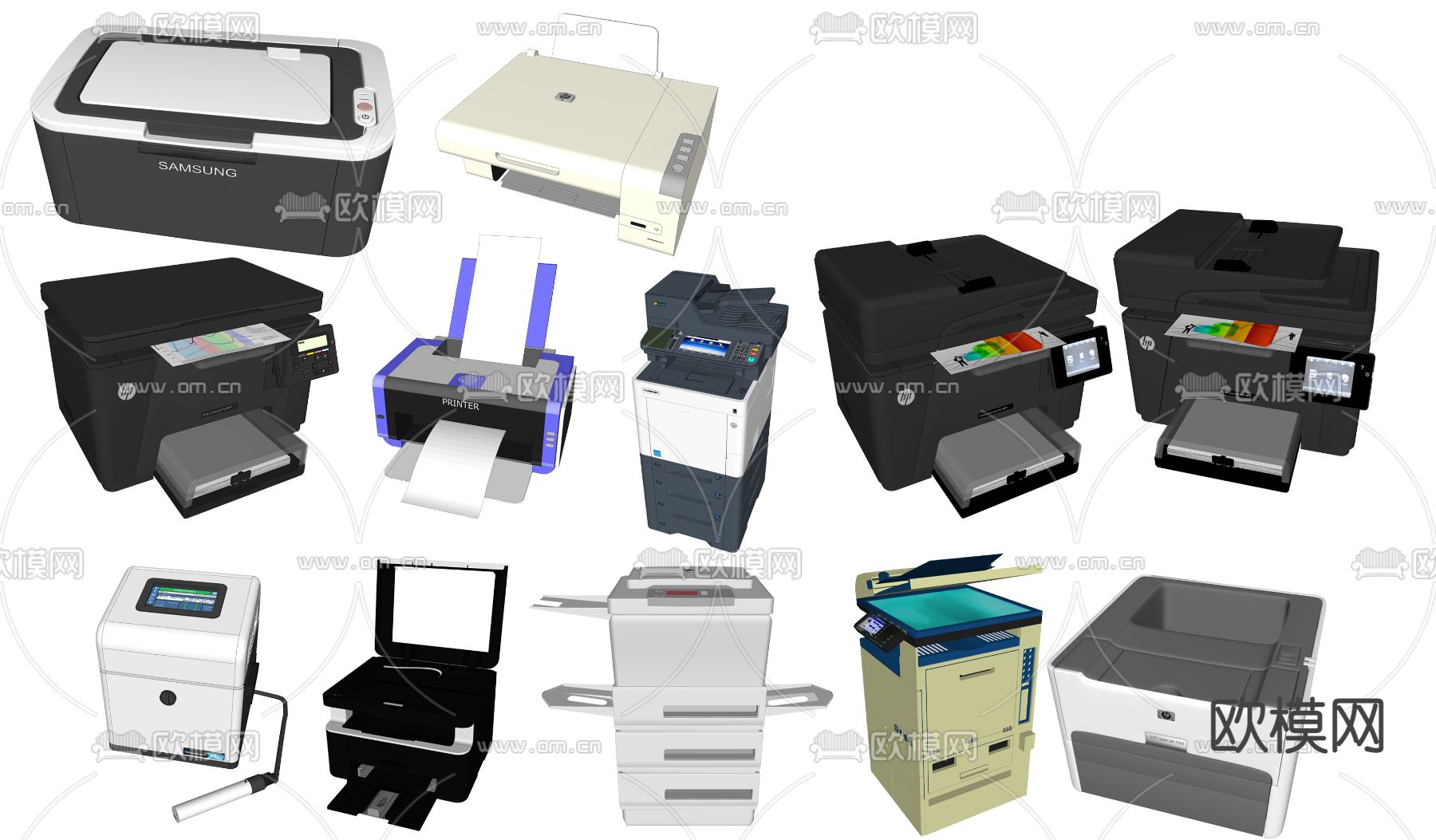 现代传真机打印机su模型下载