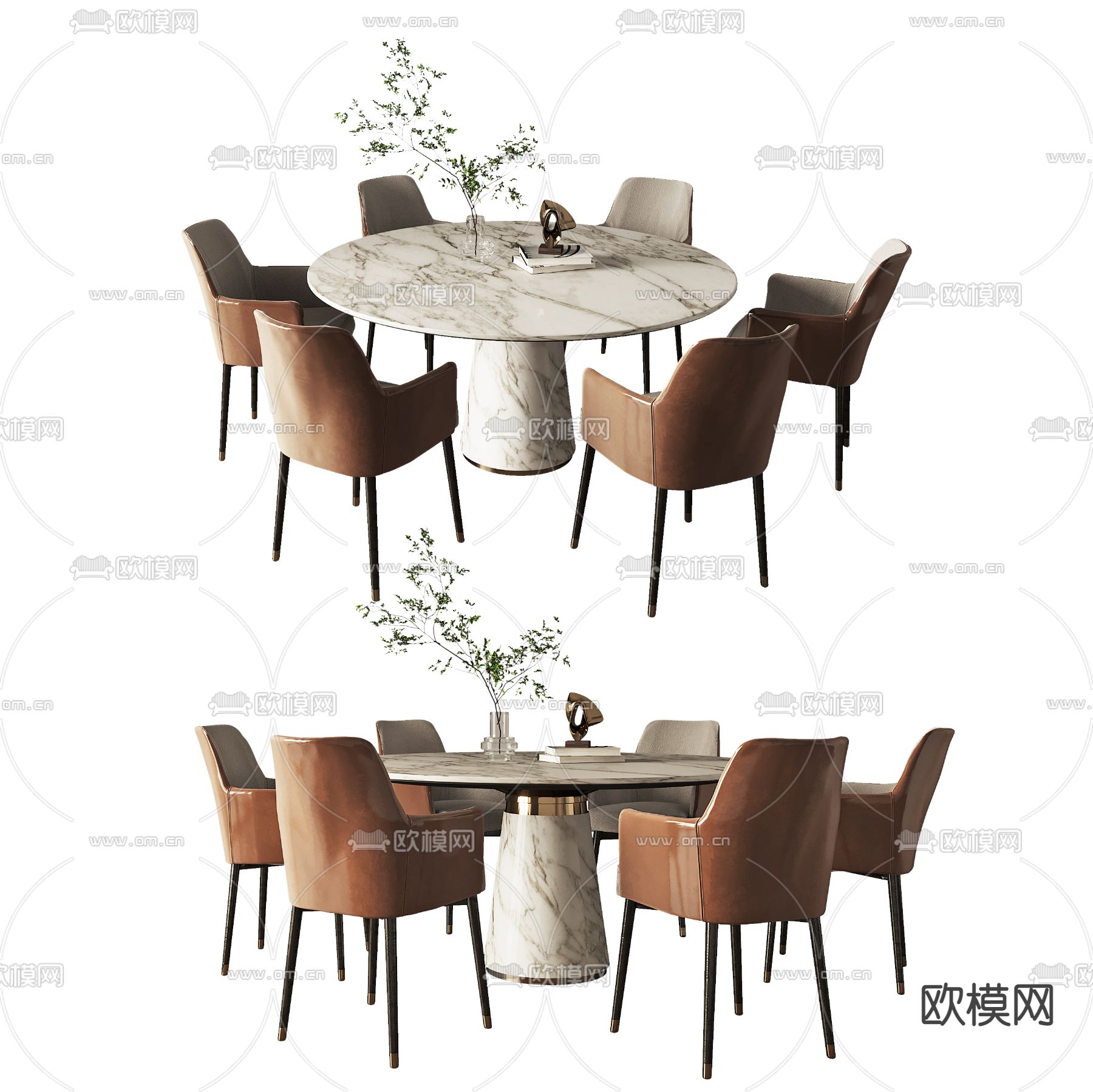 现代大理石餐桌椅3d模型下载