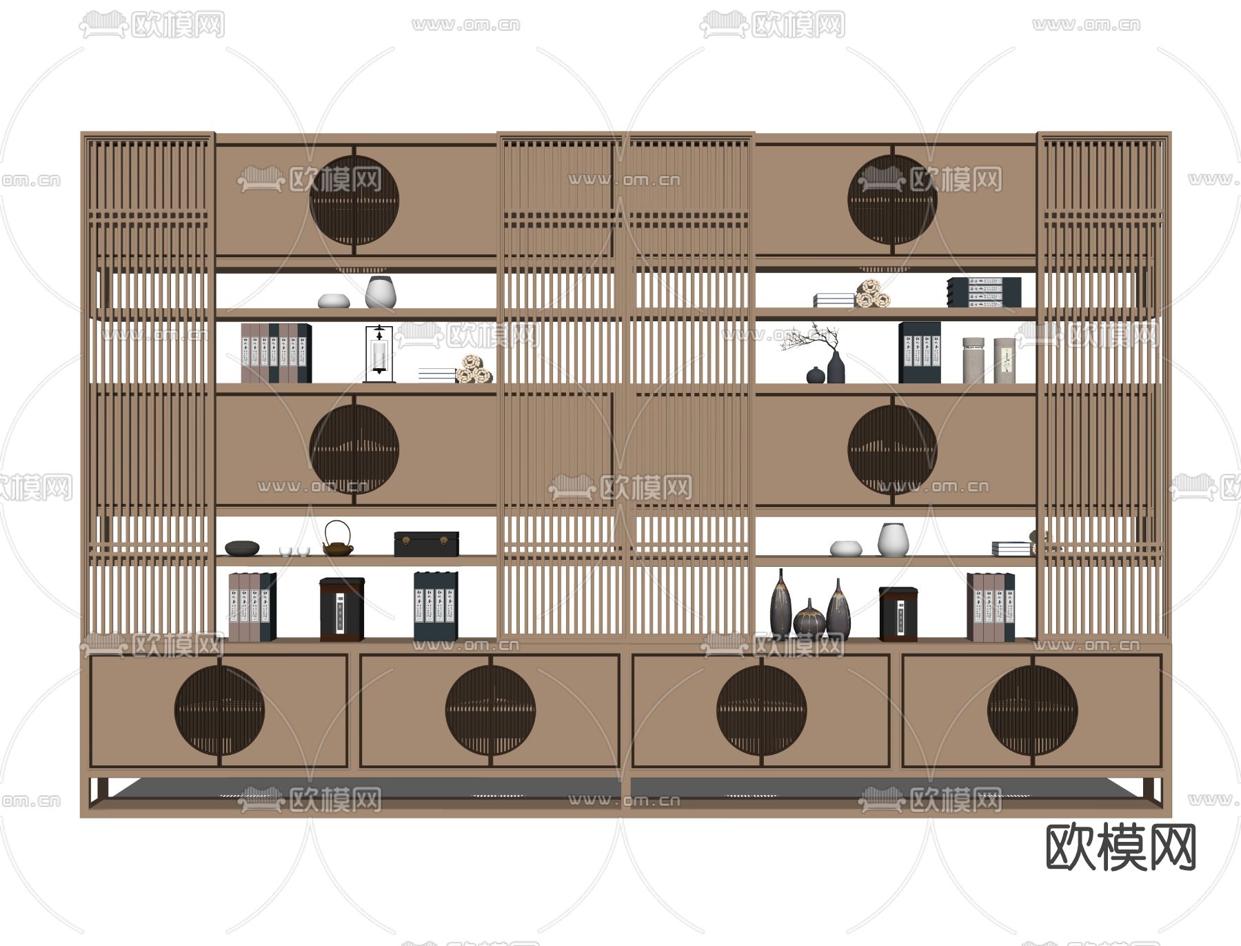 新中式书柜装饰柜su模型下载