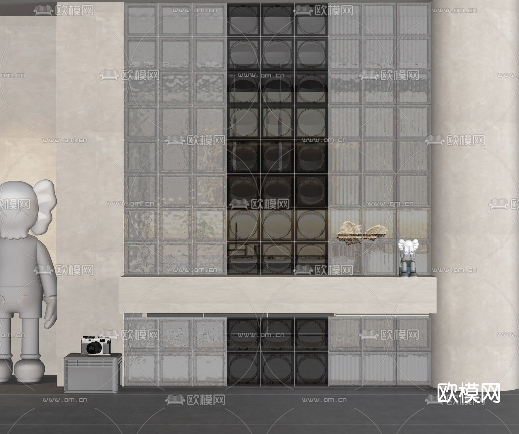 现代玻璃砖隔断su模型下载（渲染图2）