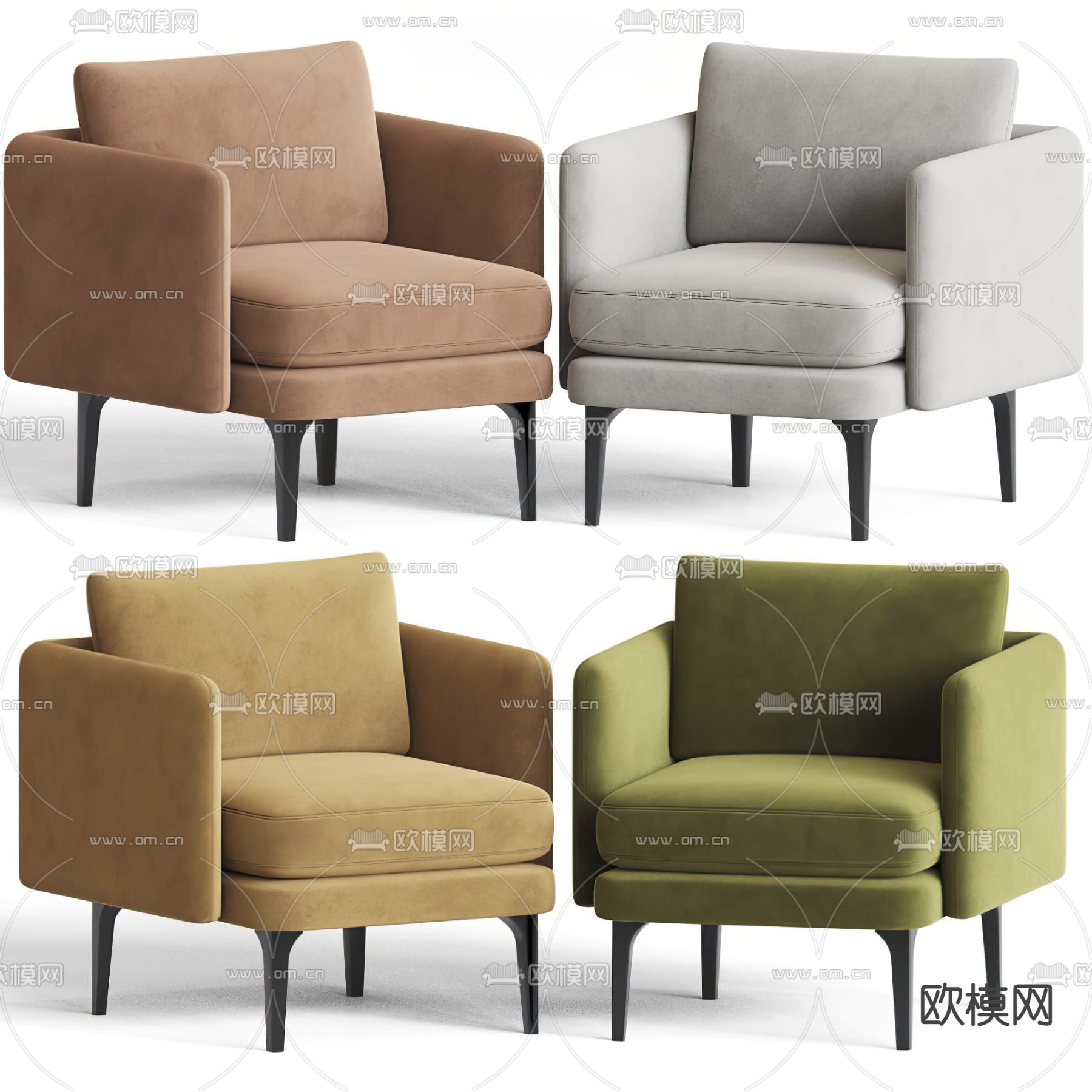 West Elm 布艺单人沙发3d模型下载