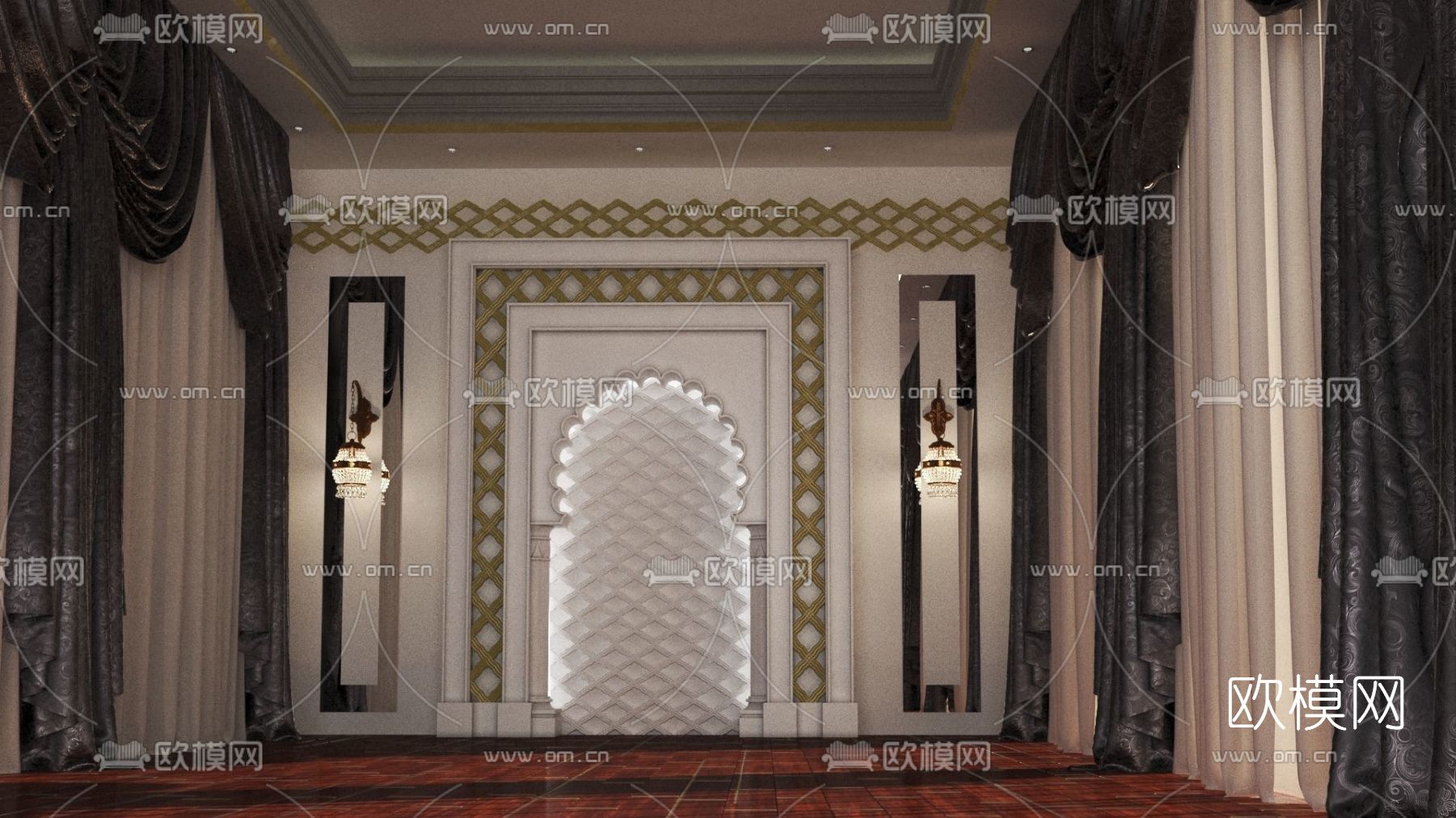 欧式轻奢装饰背景墙免费3d模型下载