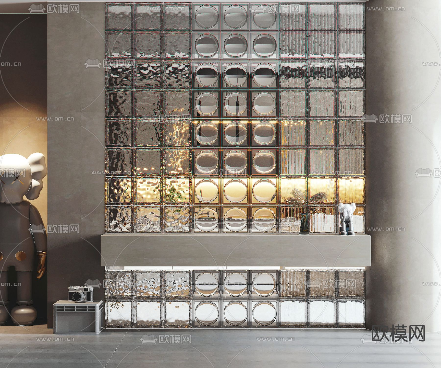 现代玻璃砖隔断su模型下载（渲染图1）