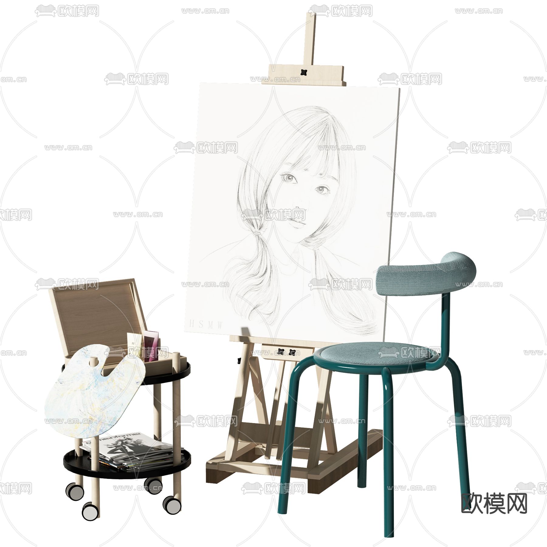 现代美术画架画板3d模型下载