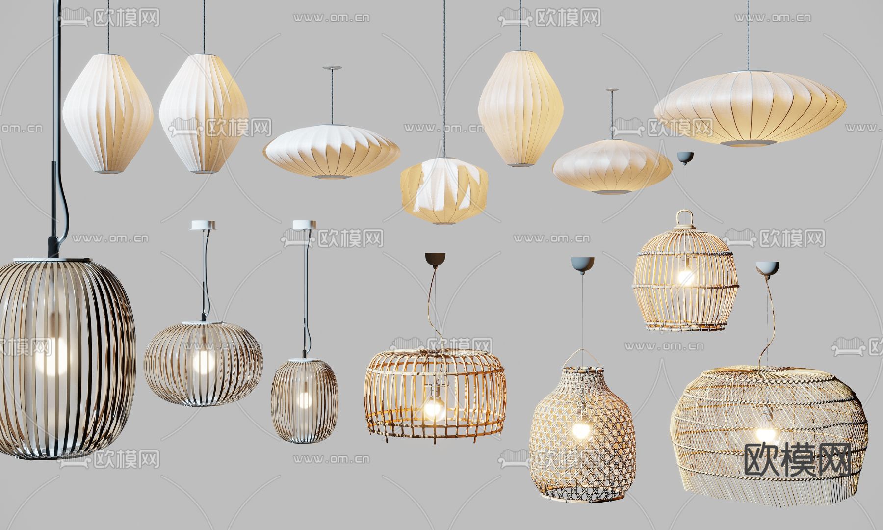 中式竹编吊灯3d模型下载