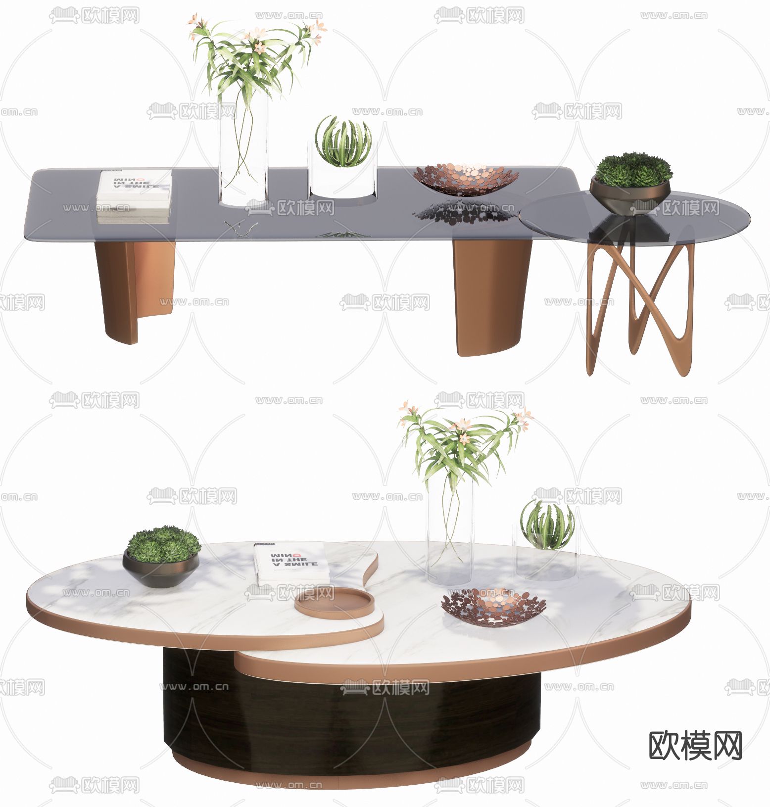 现代轻奢茶几su模型下载（渲染图1）