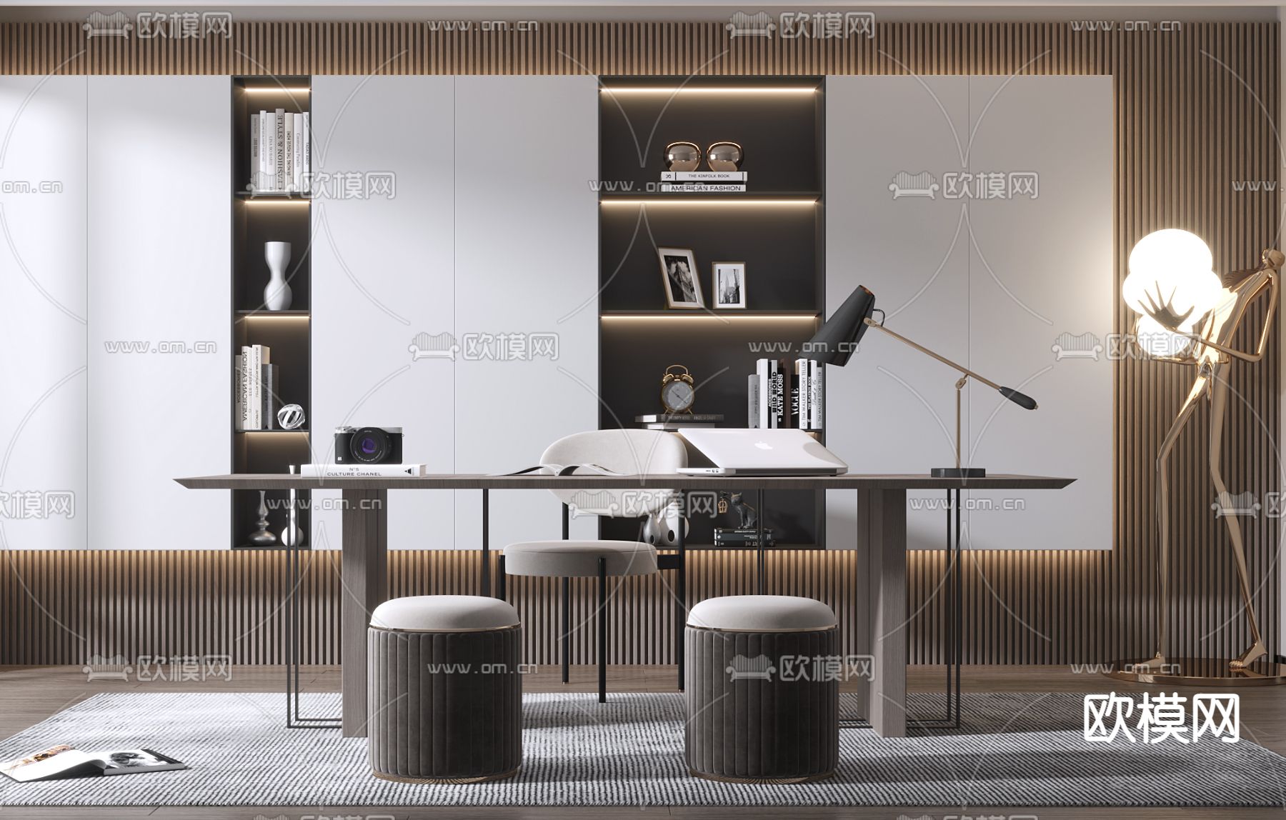 现代书房3d模型下载（渲染图2）