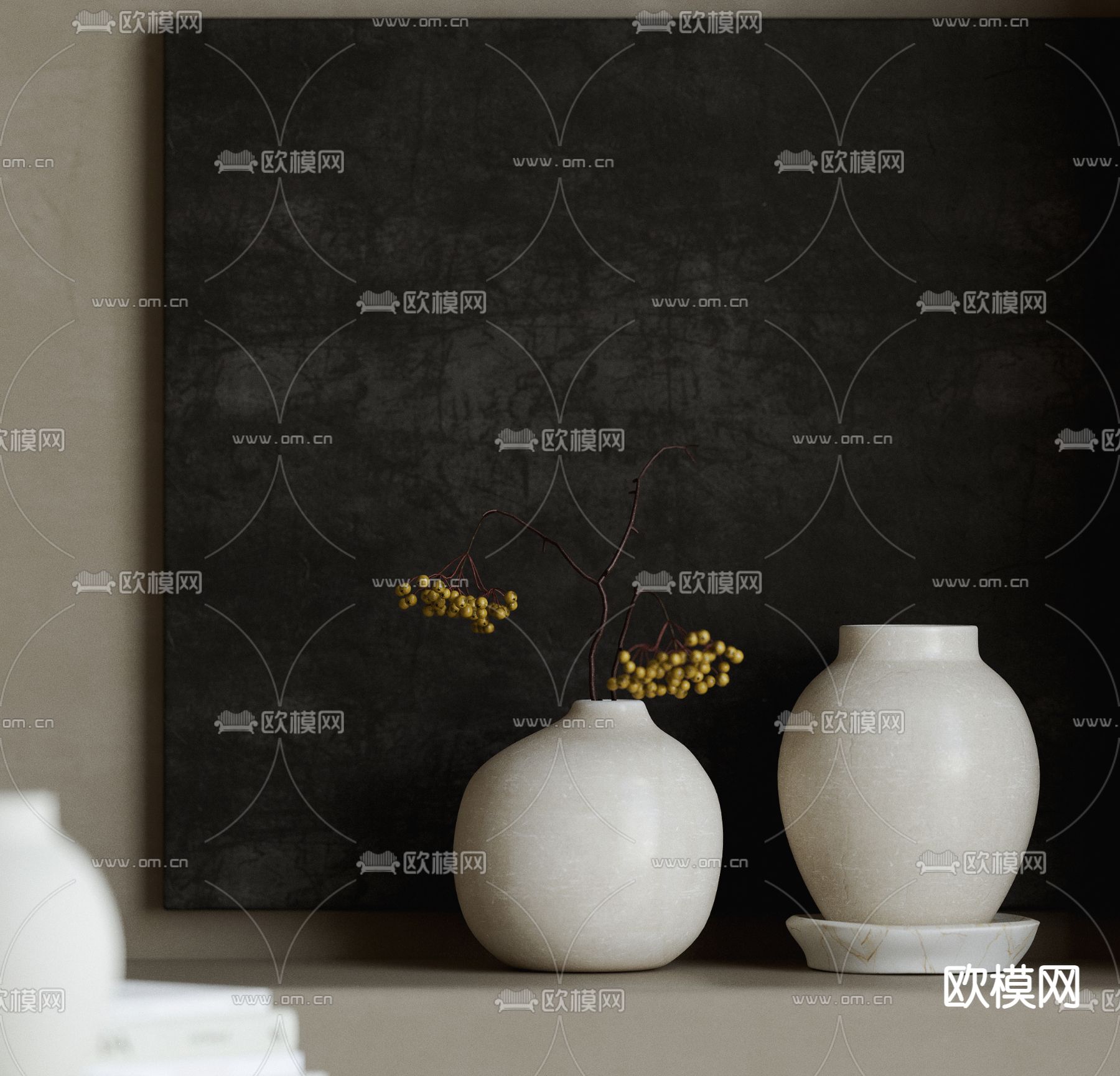 侘寂风陶瓷花艺花瓶3d模型