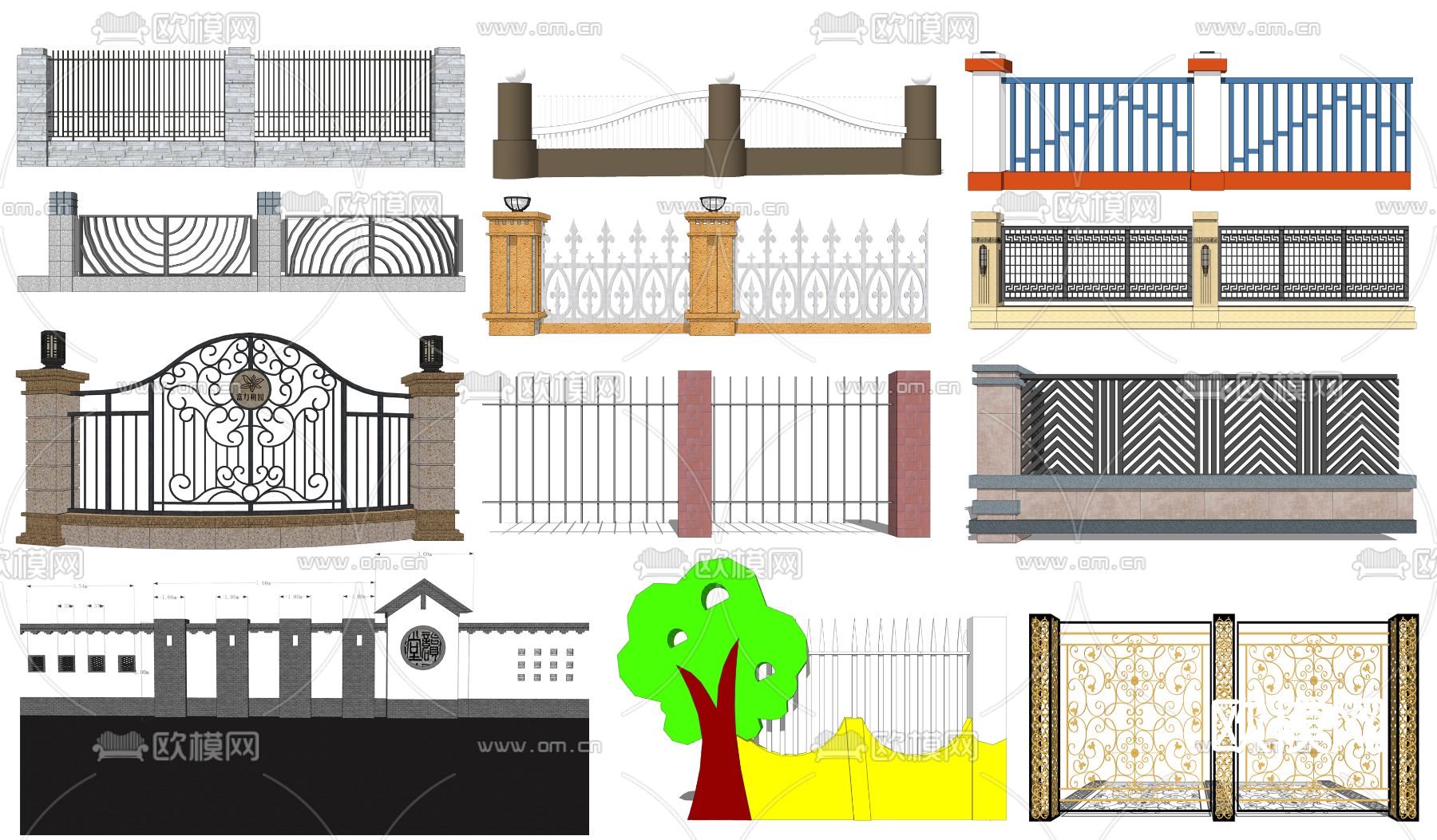 简欧围墙院墙su模型下载