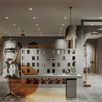  现代服装店女装店su模型 