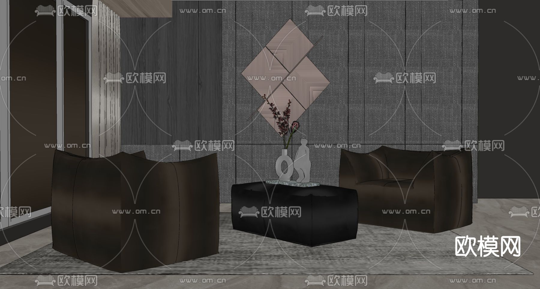 现代布艺懒人沙发su模型下载（渲染图2）