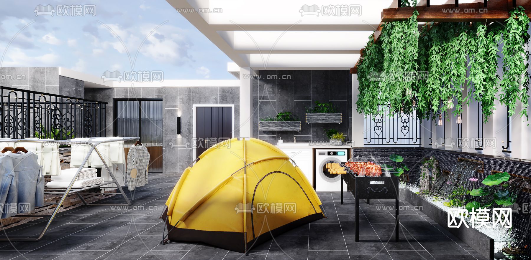 现代生活阳台露台3d模型下载（渲染图2）