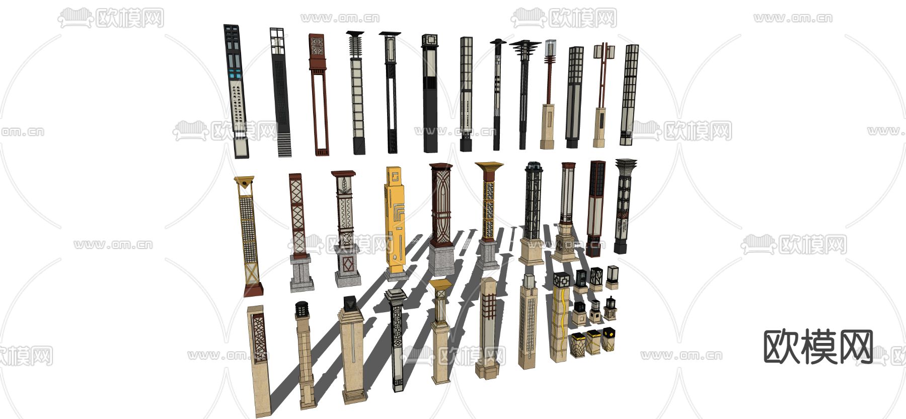 简欧景观柱灯su模型下载（渲染图1）