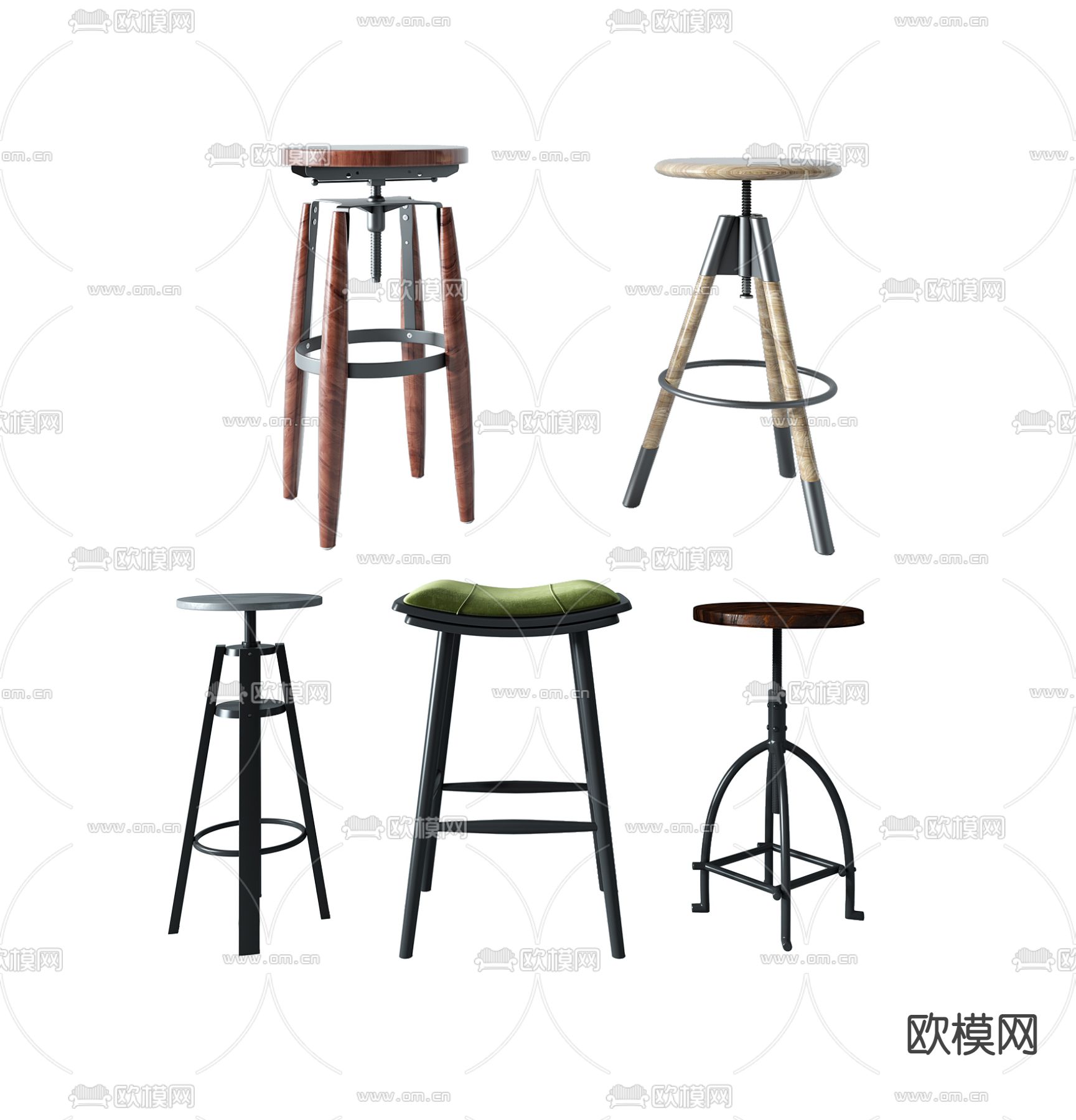 工业风金属吧椅3d模型下载