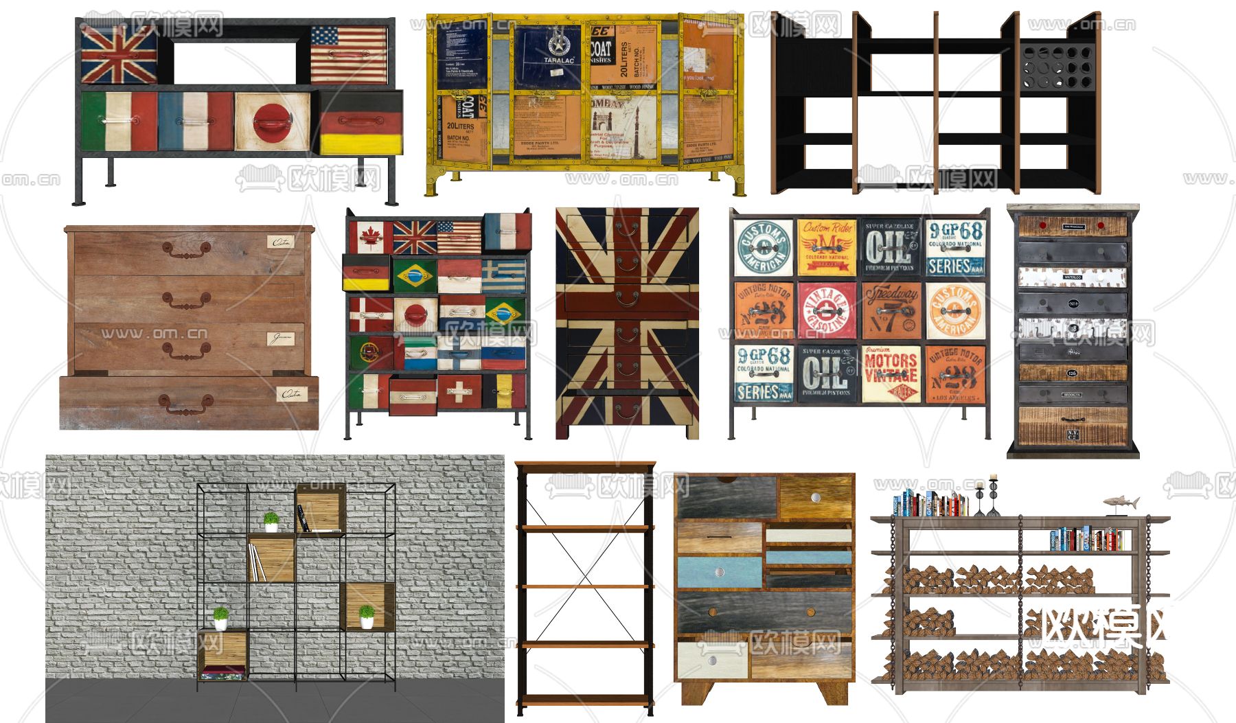 美式储物柜置物架su模型下载