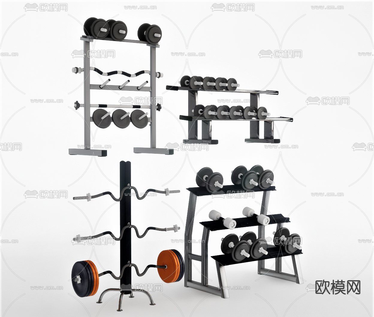 现代哑铃健身器材su模型下载（渲染图2）