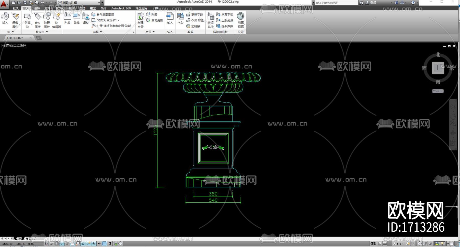 中式石灯盆栽cad图库下载（渲染图3）