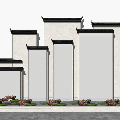 新中式水景墙su模型