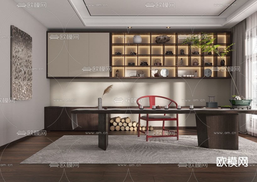 GND恩嘉设计 新中式茶室3d模型下载(渲染图2)