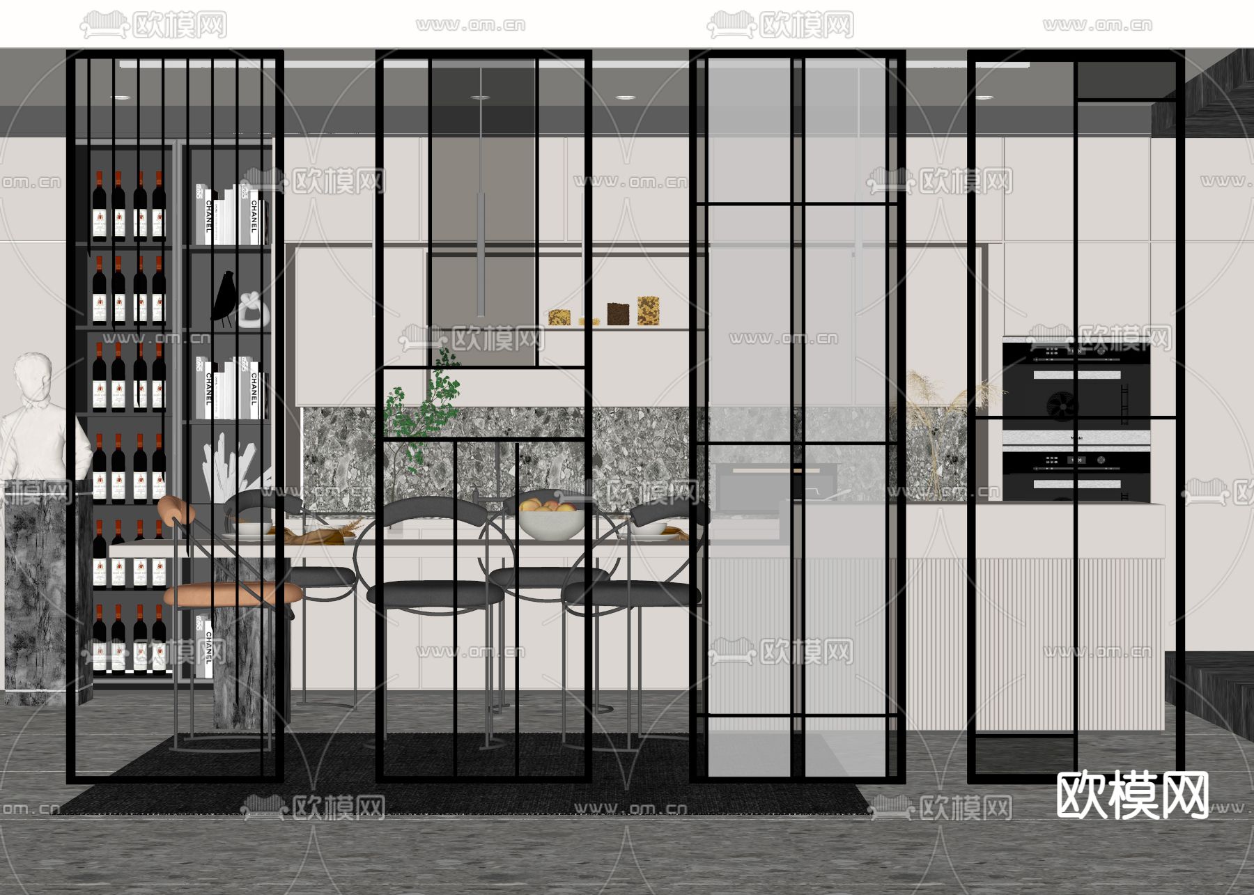 现代玻璃屏风隔断su模型下载（渲染图2）