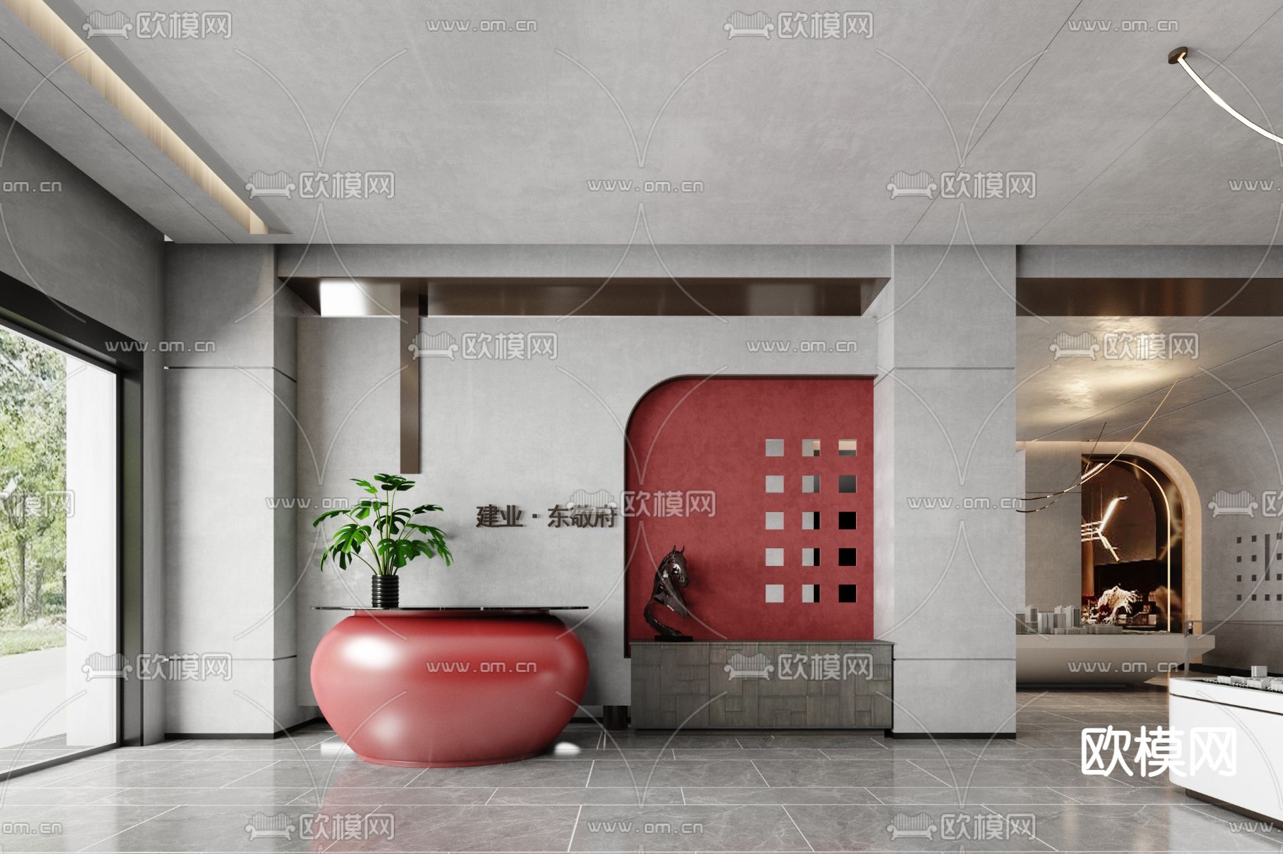 INHOUSE设计 新中式售楼处前台3d模型