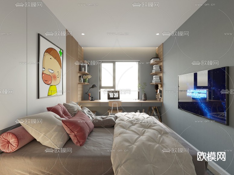现代卧室3d模型下载(渲染图2)