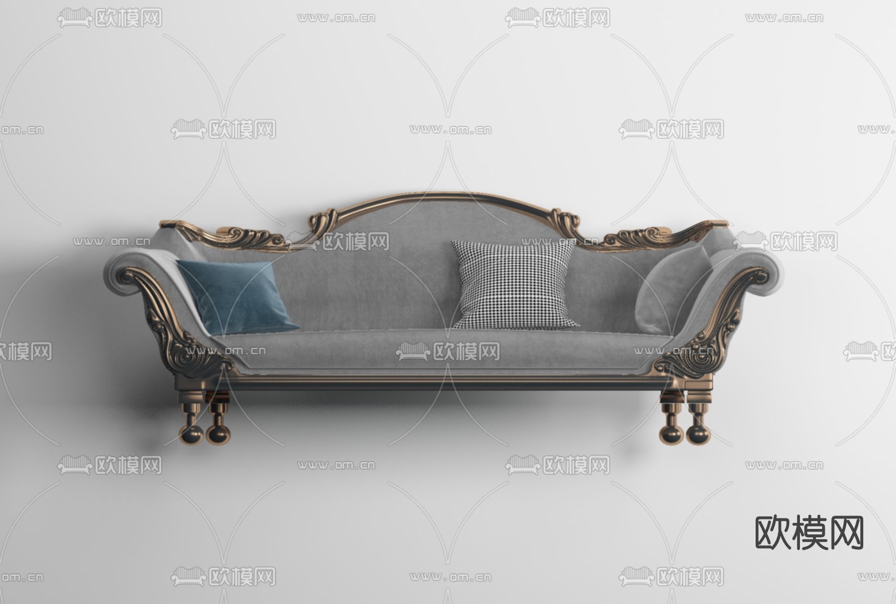 欧式布艺多人沙发免费3d模型下载