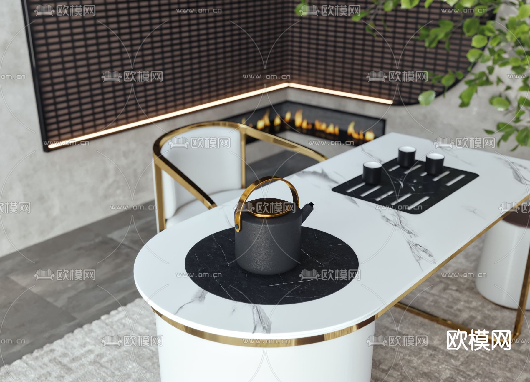 现代轻奢茶桌椅3d模型