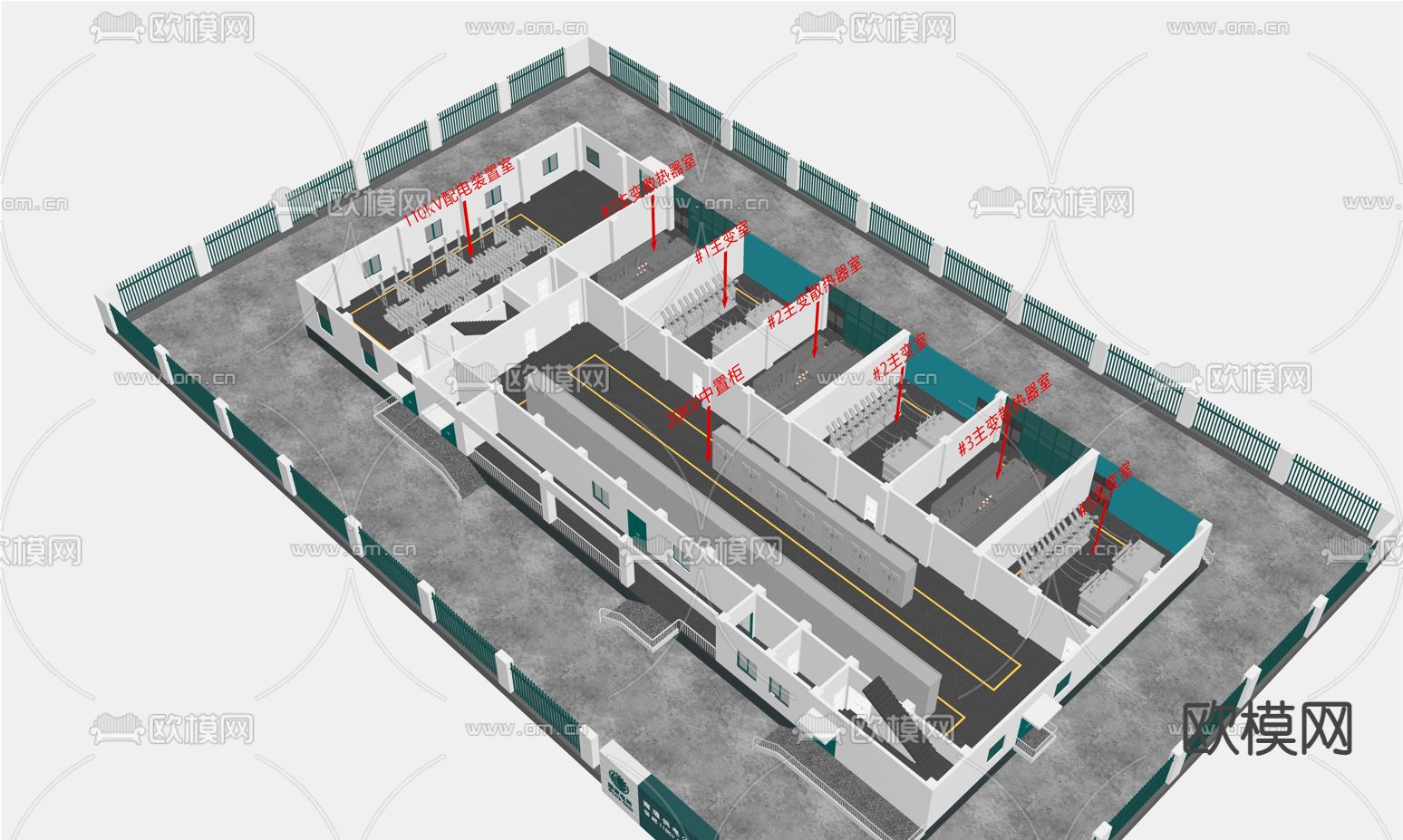 现代外变压器站变电所电厂免费3d模型下载（渲染图6）