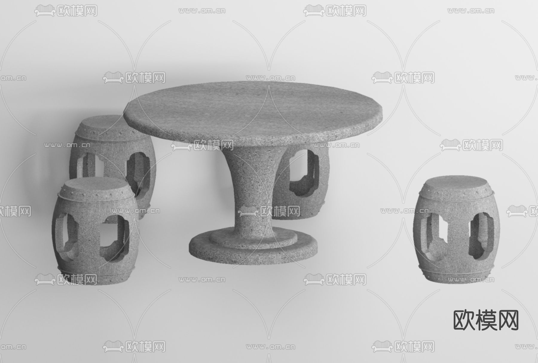 中式石头户外桌椅免费3d模型下载
