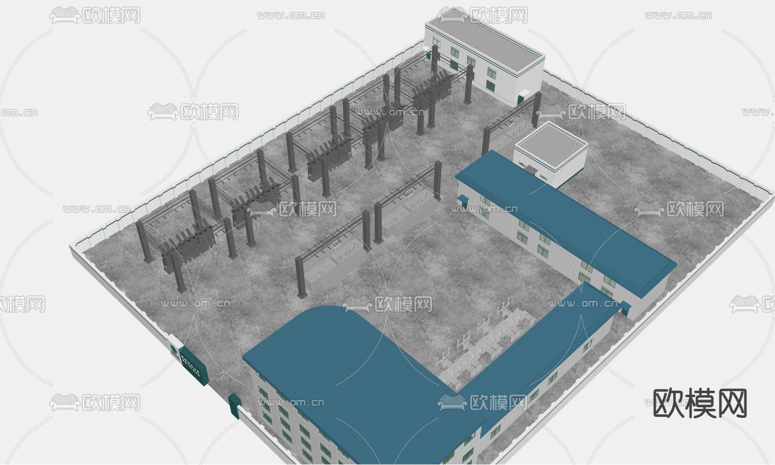 现代变电站变电所电厂免费3d模型下载（渲染图1）